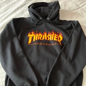 THRASHER Magazine Black Flame Hoodie in Adult Medium